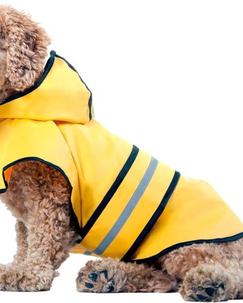 Yellow Dog Rain Jacket With Hood, Reflective Strip for Safety, Leash Hole & Adjustable Velcro Belly Strap, 100% Polyester Water Resistant Pet Raincoat - Small, 9in Long