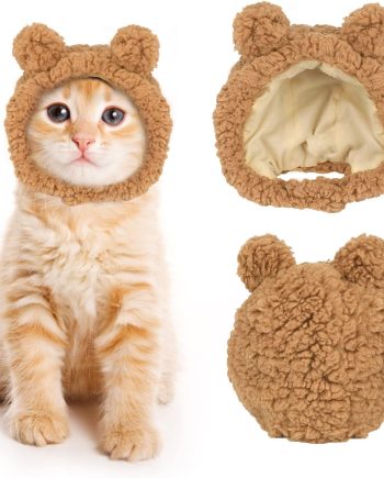 Cute Cat Costume Warm Bear Hat for Cat Adjustable Soft Small Pet Headwear Bear Hat for Cat Puppy Dog (Brown)