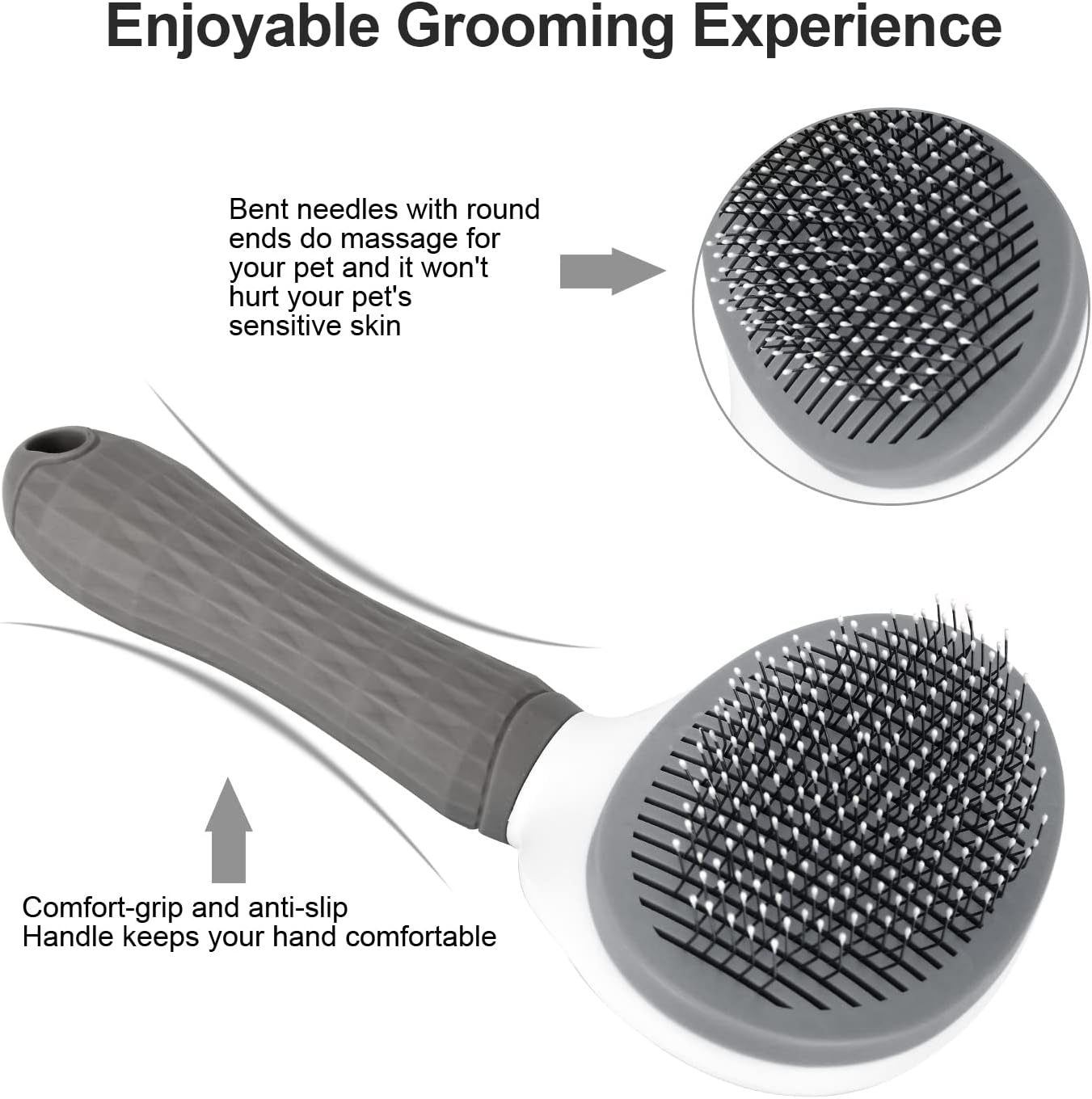Self Cleaning Slicker Brush, Dog Cat Bunny Pet Grooming Shedding Brush - Easy to Remove Loose Undercoat, Pet Massaging Tool Suitable for Pets with Long or Short Hair Gray