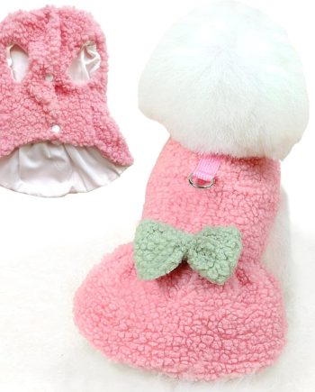 Dog Sweater Dress with Bow Tie Winter Warm Puppy Clothes for Small Dogs D-Ring Leash Pet Clothing Outfits Su??ter para Perros (Large, Pink)
