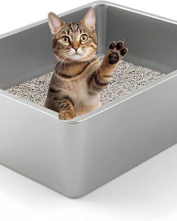 Stainless Steel Cat Litter Box - Metal High Sided Cat Pan, Large Stainless Steel Box, Indoor Litter Tray, Non Stick, No Smell, Easy to Clean, Pet Toilet Supplies for Kitten, Kitty, Rabbit