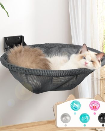 Cat Hammock Wall Mounted, Foldable & Stable Cat Beds- Breathable Cat Wall Shelves for Sleeping, Playing, Climbing, and Lounging - Maximum Hold Up to 30lb (Gray)