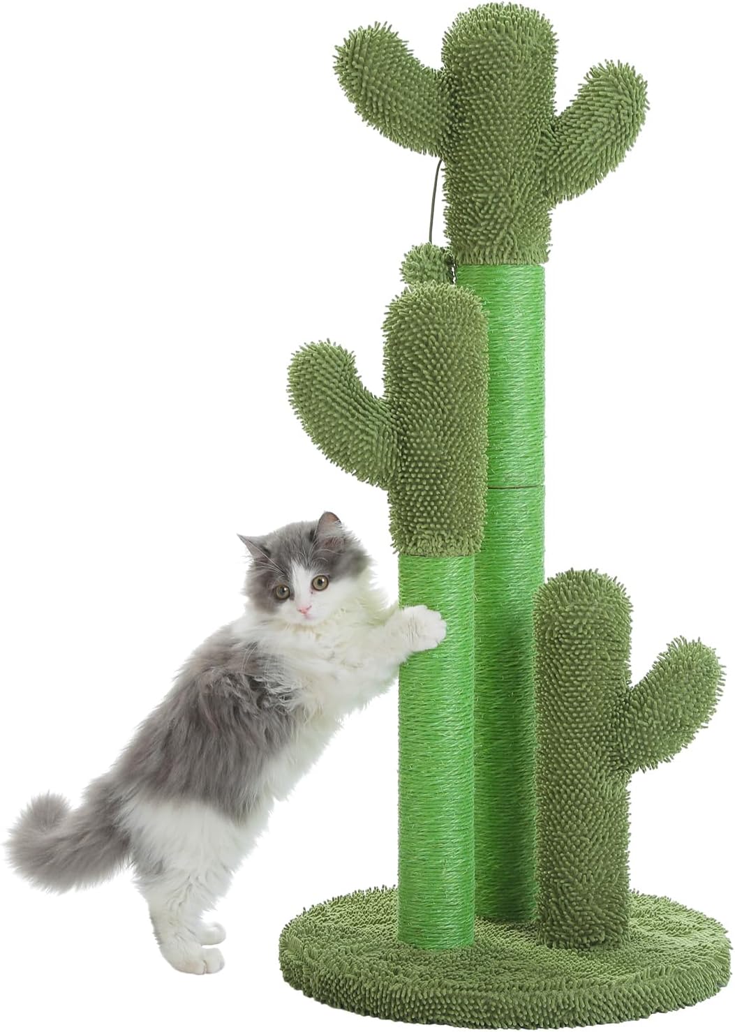 Cat Scratching Post Cactus Cat Scratcher Featuring with 3 Scratching Poles and Interactive Dangling Ball - 35 Inches