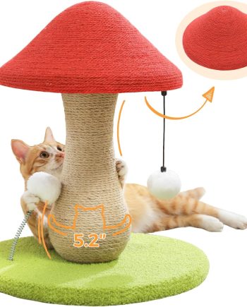 Mushroom Cat Scratching Post, Cat Scratcher Cute with 100% Sisal Covered Scratching Post & Pompoms Toy, Mushroom Cat Post for Indoor Cats