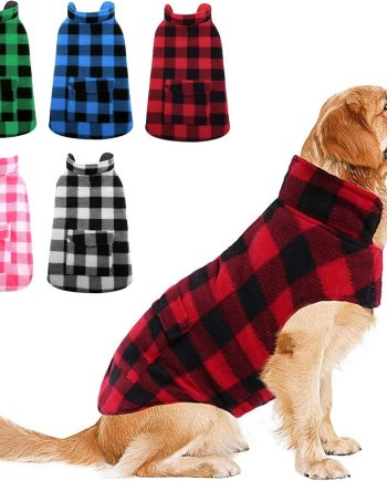Dog Winter Coat, Fleece Doggie Jacket Plaid Reversible Vest Waterproof Windproof Cold Weather Clothes for Small Medium Large Dogs(Red, M)