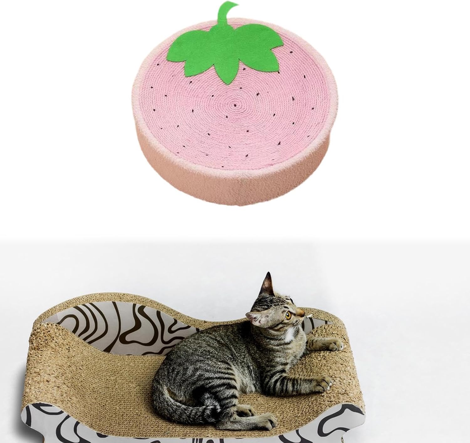 Round Sisal Scratching Board Cat Bed, Fruit Scratcher Bowl, Strawberry