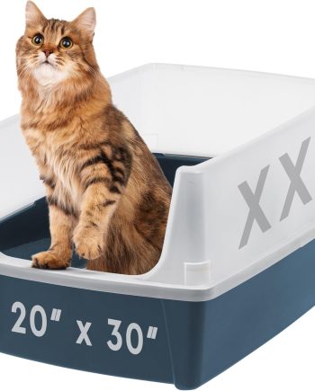 XX-Large Cat Litter Box, Open Top Extra Large Litter Box for Big Cats and Multi-Cat Households, High Sided Scatter Shield, Easy to Clean, 30" L x 20" W x 14" H, Navy
