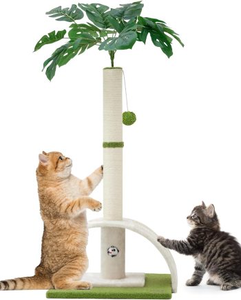 Cat Scratching Post, 35" Tall Cat Scratcher Kitten Scratch Post with Sisal Rope for Indoor Cats Claw Scratcher, Cat Tree with Dangling Ball for Kitties and Cats