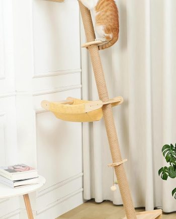 Wall Cat Tree with Hammock, 76" Tall Cat Wall Furniture Lean Against Wall Cats Climbing Tower for Active Indoor Climbers with Simply Suctions to Window