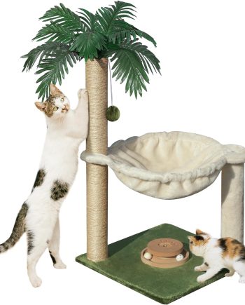 Cat Scratching Post 28 Inches Small Cat Tree Tower with Hammock, Cat Toy Wooden Interactive Condo for Kitten and Adults Cat