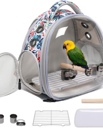 Portable Travel pet Backpack Carrier Hamster Bag Guinea Pig Bird Small Dog cat Turtle Carrier Rabbit Cage Squirrel Bearded Dragon Breathable Hangbag (Hua+Accessories)
