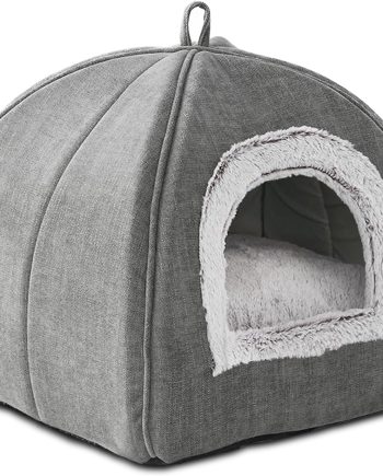 Cat Bed Cave-Cat Beds for Indoor Cats,Kittens and Small Pets,Soft and Warm Cats House Tent Bed,Foldable and Washable with Removable Cushioned and Anti Slip Bottom,Grey 15inches