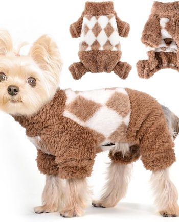 Dog Pajamas Spring Dog Sweaters for Small Dogs Girl Boy Chihuahua Clothes Lightweight Fleece Pet Jumpsuit Cat Onesie Clothing, XS, Beige