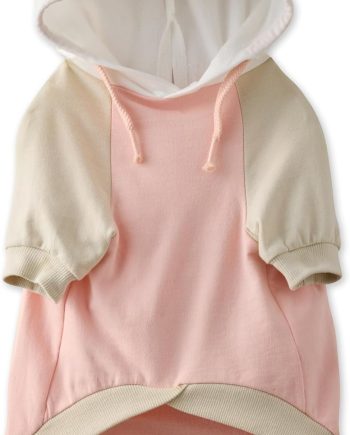 100% Organic Cotton Dog Hoodie Pet Coat for Small, Medium and Large Dogs, Color Block - Pink, X-Large