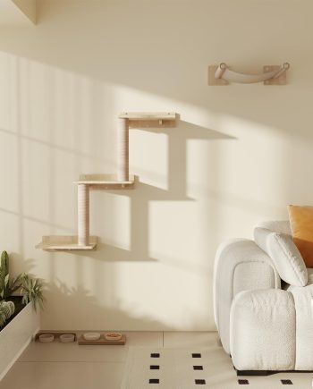 Cat Wall Shelves, Wooden Cat Wall Furniture with Condo, Scratching Post with 3 Steps, Hammock, Wall-Mounted Furniture for Kittens