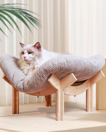 Wooden Elevated cat Hammock Bed, Featuring a Fluffy and Warm Cuddle Bed, Wooden Cat Furniture Can fit cat Scratch mat??Scratcher