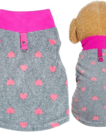 1 Piece of Grey Dog Heart Sweater with Leash Ring Soft Fleece Vest Dog Pullover Warm Jacket Pet Dog Clothes Winter Dog Outfits for Small Puppy Cat Pets (X-Small)