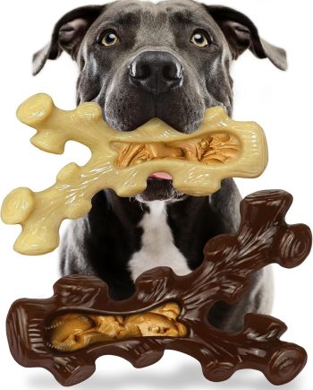 2 Pack Dog Chew Toys for Aggressive Chewers,Boredom and Stimulating Best Dog Toys for Medium/Large Breed,Tough Almost Indestructible Dog Bones for Teeth Cleaning and Training