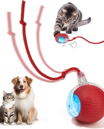Interactive Dog & Cat Electric Active Toys, Smart Rolling Ball for Dogs & Cats, 360?? Smart Automatic Rolling Pet Ball, Fast Moving Toy for Bored Indoor Kitty, Rechargeable(Red)