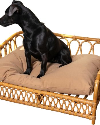 Elevated 27.5" x 17" Bohemian Handwoven Rattan Dog Daybed with Machine-Washable Cushion, Natural