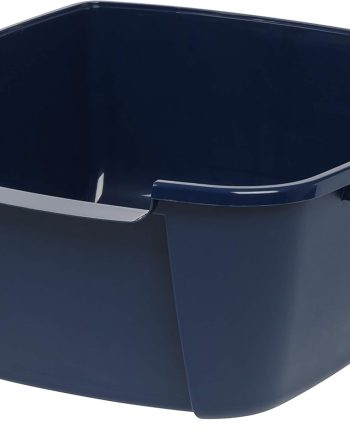 USA Jumbo Cat Litter Box with Scoop, Open Top High Sided Kitty Litter Pan, Navy