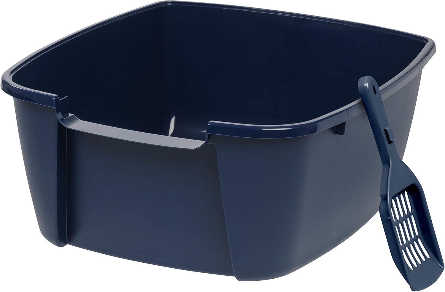 USA Jumbo Cat Litter Box with Scoop, Open Top High Sided Kitty Litter Pan, Navy