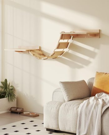 Cat Bridge Cat Wall Shelves Wooden Wall Mounted Climbing Frame for Sleeping & Playing, Wall-Mounted Furniture for Kittens