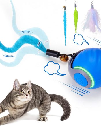 Interactive Cat Toy Ball - Automatic Interactive Cat Toys for Indoor Cats with 3 Tails, 2 Speeds Rechargeable Cat Enrichment Toys for Small/Medium/Large Cats to Keep Them Busy(Blue)