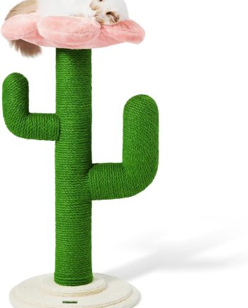 41.3" Cat Scratching Post with Bed, Tall Cat Scratch Post for Indoor Cats, 2-in-1 Cat Tree Tower, Extra Large Sisal Cat Scratcher Durable Cat Scratch Tree Tower with Soft Cozy Fluffy Perch