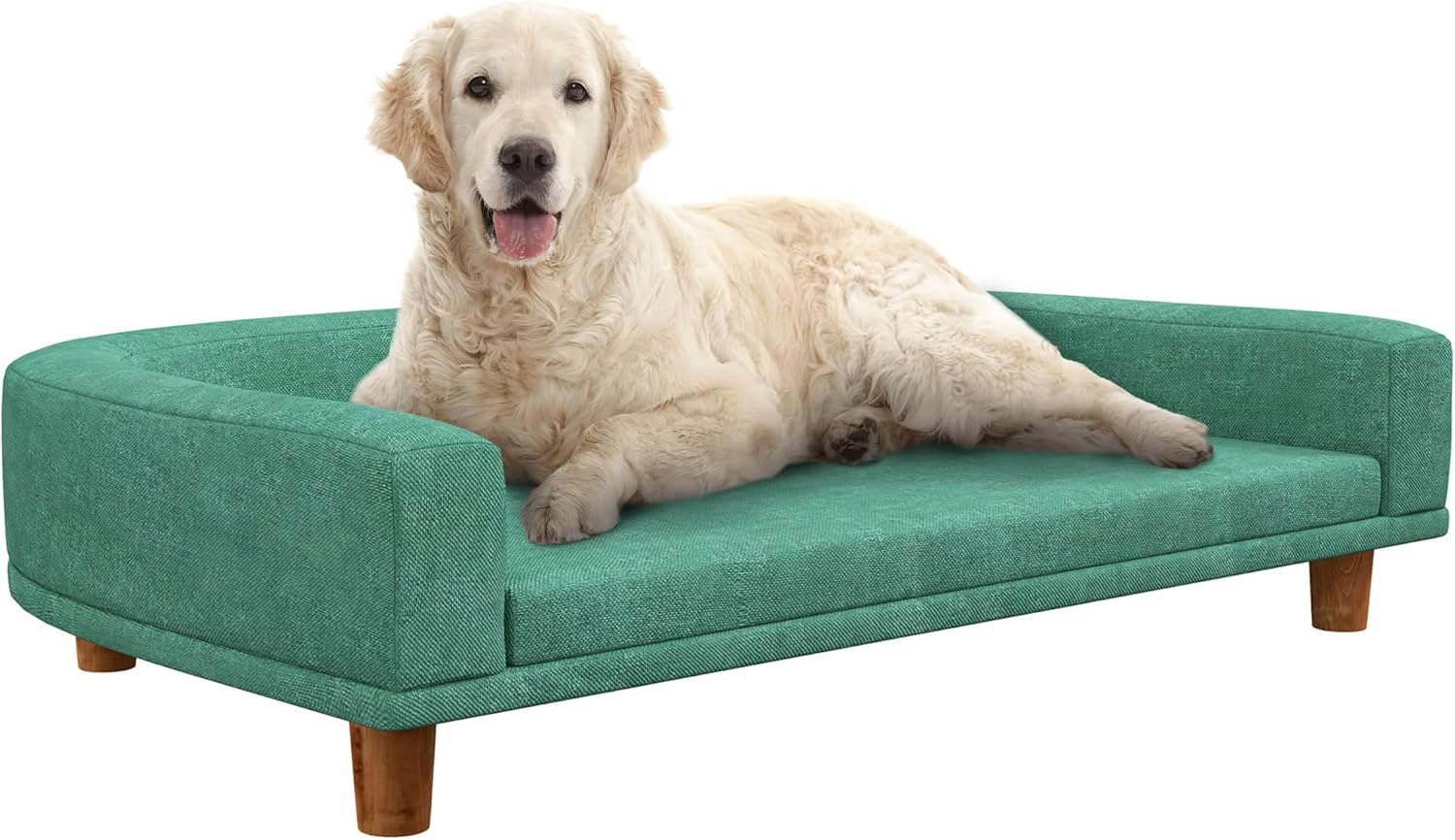 Dog Sofa Couch, Pet Bed with Comfortable Luxury Cushion, Washable Cover, Wooden Legs, Anti-Slip Mat for Large Dogs, Cats, Kittens, Green