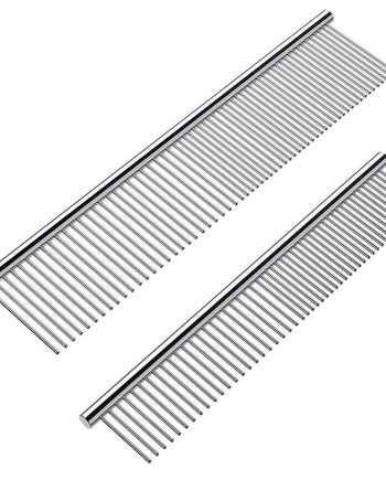 2 Pack Dog Combs with Rounded Ends Stainless Steel Teeth, Cat Comb for Removing Tangles and Knots, Professional Grooming Tool for Long and Short Haired Dog, Cat and other pets, 6.3IN/7.4IN