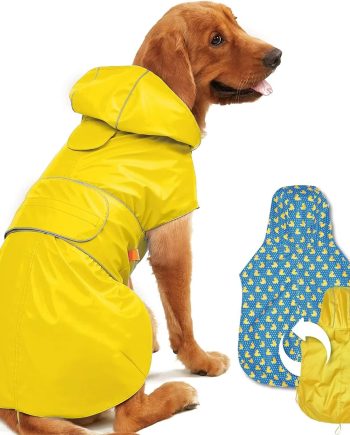 Dog Raincoat Reversible, Single Side Slicker Poncho Adjustable Waterproof Dog Rain Jacket with Leash Hole/Reflective Stripe Hooded Snowproof Windproof Clothes for Small to 3X-Large Dogs, XL