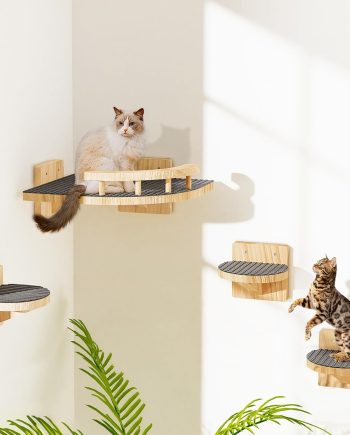 4 Packs Cat Wall Shelves, Corner Climbing Shelf Perches, Cat Bed Wall Mounted with 3 Steps, Wall Furniture for Resting Space Saving, Gift for Medium/Small Cats