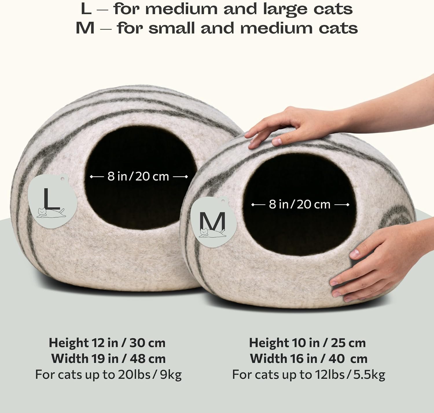 Cat Cave ?C Premium Felt Cat Bed for Indoor Cats, Handmade 100% Merino Wool (Light Grey, Medium)