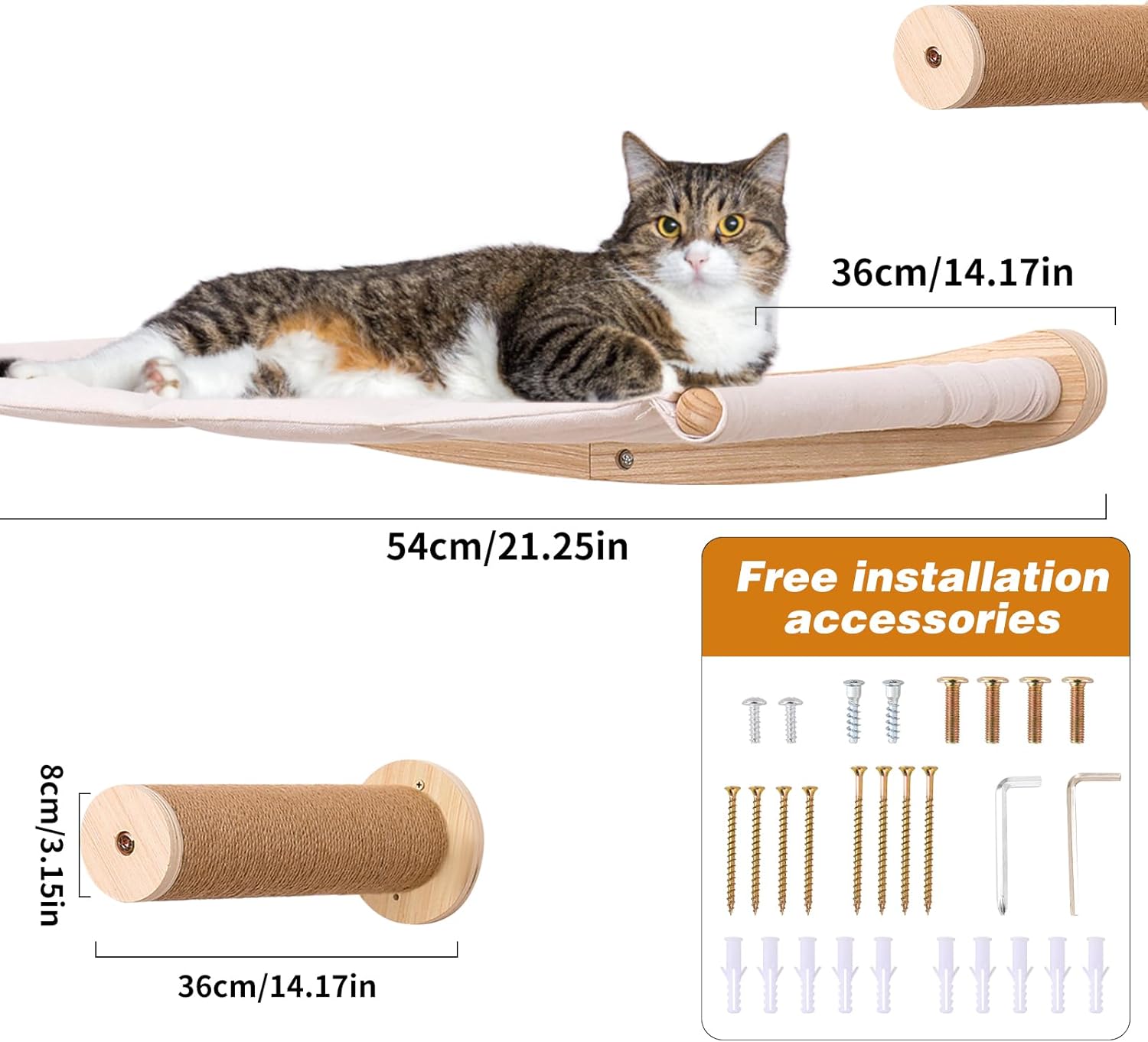 Cat Hammock with Two Steps, Wall Mounted cat Rack for Sleeping, Climbing, Playing, and Resting. Wall Mounted Bed and Niche Suitable for Cats Modern cat Bed Furniture