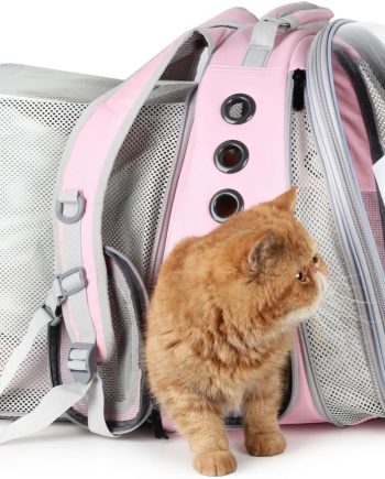 Cat Carrier Backpack, Bubble Dual Expandable Backpack Carrier, Pets and Small Dogs,Airline-Approved, Designed for Travel, Hiking, Walking & Outdoor Use (Dual Expandable-Pink)