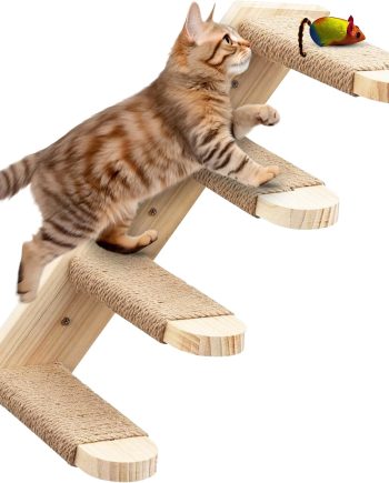 Reversible Wooden Cat Wall Steps ?C Four-Step Climbing Shelf with Jute Scratching Rope, Wall-Mounted Stairway for Cat Perch & Play