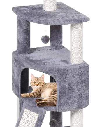 45in Cat Tree Tower with Big Condo for Indoor Cats,Cat Tower Activity Center Cat Furniture with Scratching Post and Hanging Bed,Grey