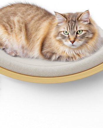 Cat Wall Shelf with Curved Hammock Bed, Wall Mounted Cat Perch with Beige Soft Foam Cushion, Floating Wall Furniture for Climbing, Sleeping & Lounging