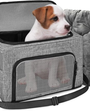 Dog Booster Car Seat, Reinforce Metal Frame Safe Pet Car Seat with Seatbelt & Waterproof Pee Pad & Top Cover | Portable Collapsible Puppy Carrier Bag | for Small Dogs Cats (with Soft Pad)