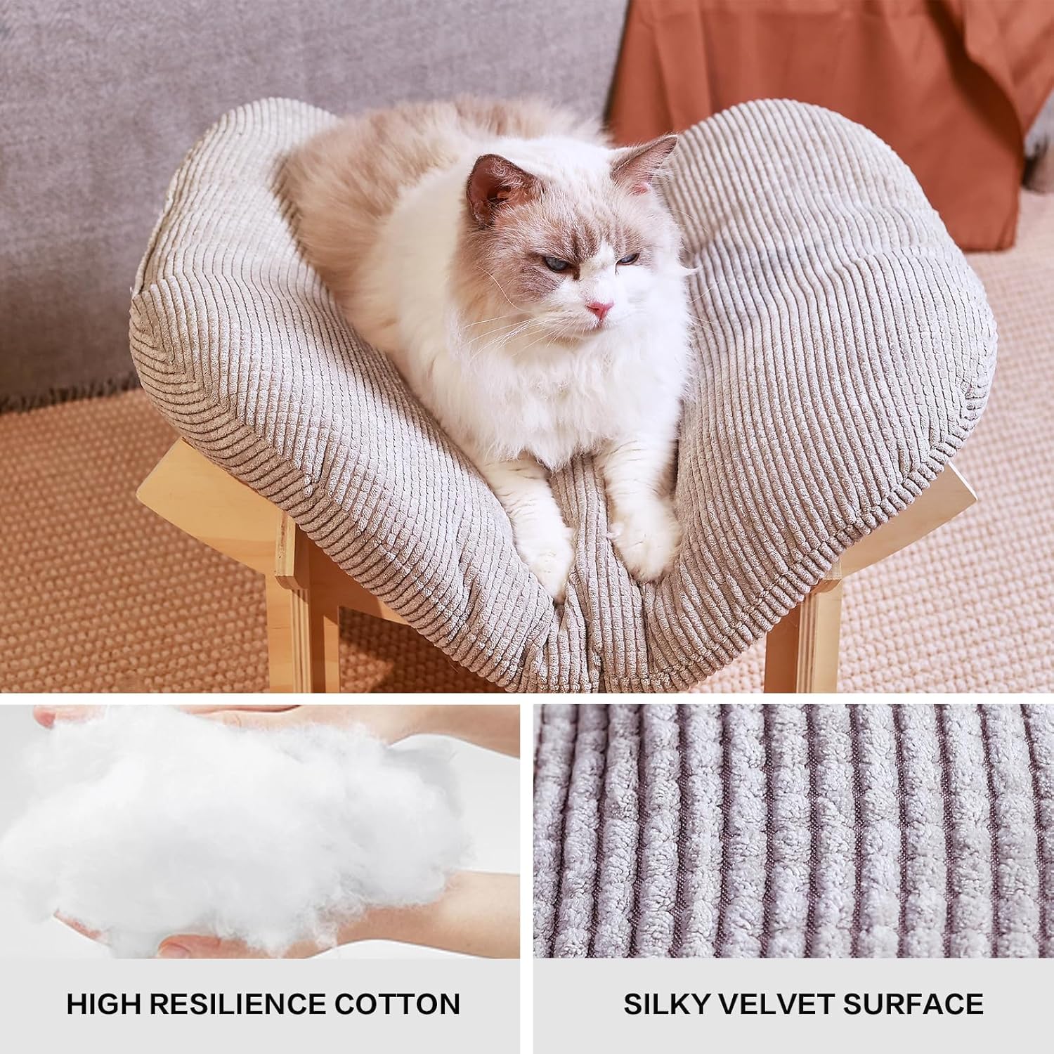 Wooden Elevated cat Hammock Bed, Featuring a Fluffy and Warm Cuddle Bed, Wooden Cat Furniture Can fit cat Scratch mat??Scratcher