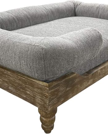 Large Washed Oak Dog Bed - Farm House Style - for Dogs 50 lbs and Under - Orthopedic Memory Foam - Carved Wooden Legs - Luxury Pet Sofa