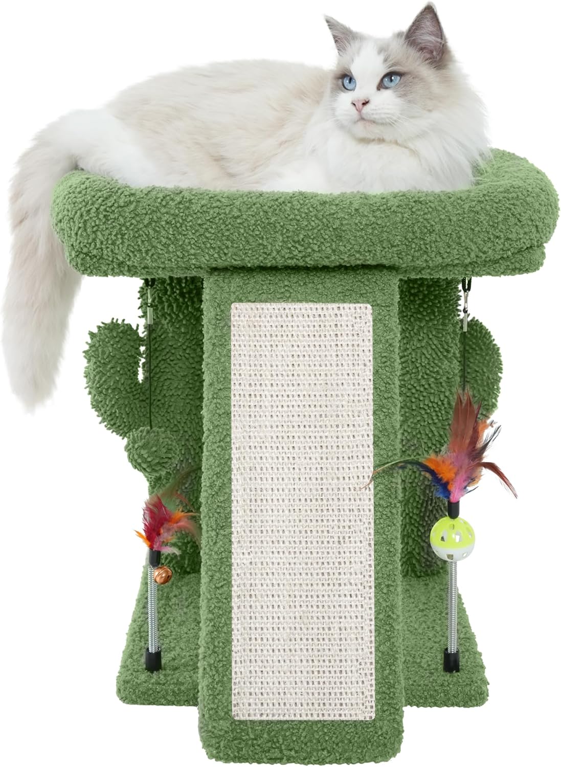 Cactus Cat Tree Tower with Cat Scratching Post for Indoor Cats,Activity Centre Climbing Tree Cat Furniture with Playful Toy Balls,Green