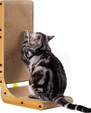 L Shape Cat Scratcher, 26.8 Inch Cat Scratchers for Indoor Cats, Protecting Furniture Cat Scratch Pad, Cardboard Cat Scratching with Ball Toy, Catnip, Large