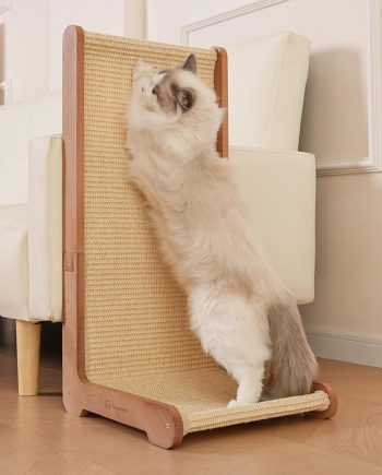 Cat Scratching Post - Beechwood Base, 26.8" Natural Sisal Woven Cat Scratch Pad, Cat Scratching Board,Durable Cat Scratcher for Indoor Cat, Furniture Protector for Cats' Clawing and Play