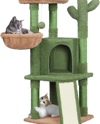 Cactus Cat Tree, 42in Cat Tower for Indoor Cats, Multi Level Kitten Condo Scratching Post, Cat Activity Center Pet Furniture w/Ball, Plush Perch, Platform, Basket