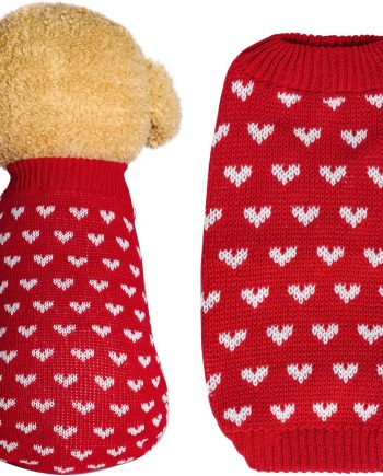 Dog Knitted Sweater Dog Heart Sweater Puppy Sweater Warm Soft Pet Holiday Clothes for Small Cats and Dogs (Red, S)