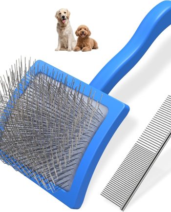 2PCS Slicker Brush for Dogs & Pet Comb,Professional Dog Grooming Brush (Goldendoodles,Poodles,Labradoodles) with Extra Long Pins to Effectively Remove Tangles, Knots and Mats (Blue Large)