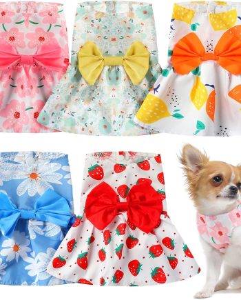 5 Pieces Dog Clothes Girl Dog Drs Small Floral Puppy Drs Pet Cat Princess Bowknot Clothes Cute Puppy Summer Outfits for Yorkie Female Cat Small Pets, 5 Styles(Cute Style,X-Small)