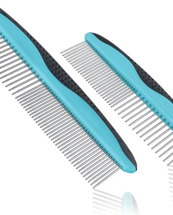 2 Pack Dog Comb Small & Large PET Comb for Small & Large Breeds & Areas. Premium Anti-Slip Comfort Grip Ergonomic Handle for Your Dog & Cat with Durable Stainless-Steel